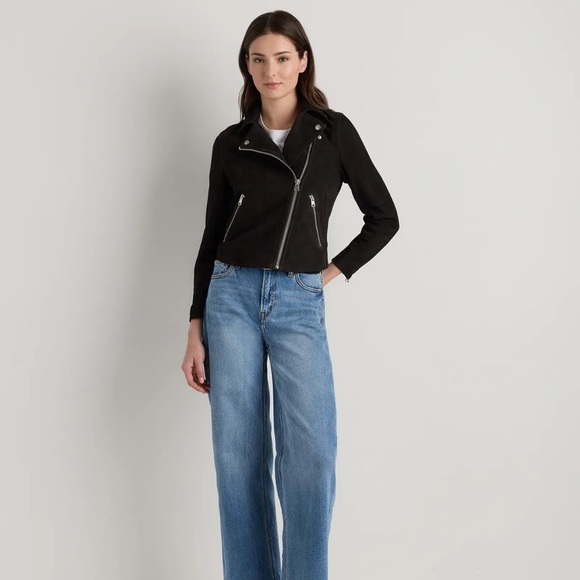 QUINCE 100% Suede Biker Jacket Color Charcoal Black Size M - Picture 2 of 8